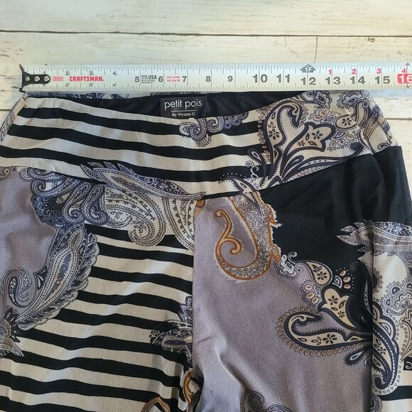 Petit Pois By Viviana G Black Paisley Abstract Pant Waist Stretch L Artsy Casual - Picture 4 of 9